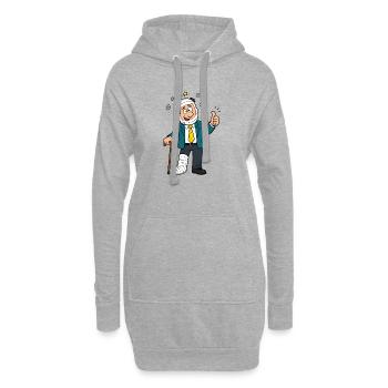 Homme comique en costume avec pied en plâtre et pouce levé - Sweat-shirt à capuche long Femme - gris chiné - Devant