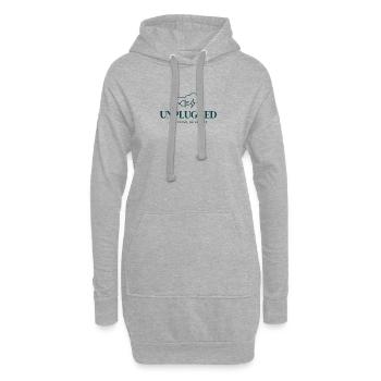 Minimalistisches Unplugged Zitat: Verlangsamen und Wiederverbinden - Hoodie-Kleid - Grau meliert - Vorne