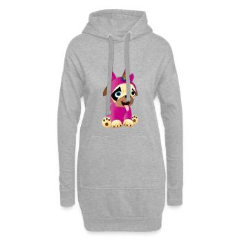 Mops im Einhorn Kostüm - Unicorn Pug - Hoodie-Kleid - Grau meliert - Vorne