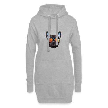 Französische Bulldogge Hund Kopf - Hoodie-Kleid - Grau meliert - Vorne