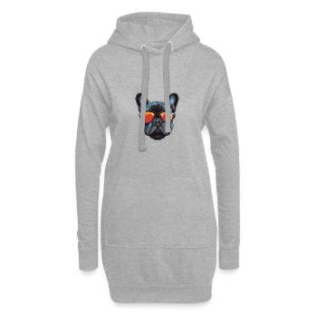 Französische Bulldogge Hund Kopf - Hoodie-Kleid - Grau meliert - Vorne