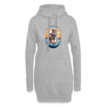 Loup sur la plage - Sweat-shirt à capuche long Femme - gris chiné - Devant