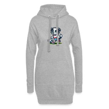 Fußballspielender Hund Zeichnung - Hoodie-Kleid - Grau meliert - Vorne