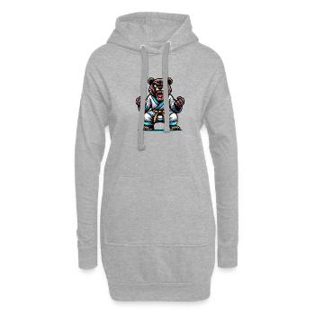 Karate Bär im weißen Gi mit gelbem Gürtel - Hoodie-Kleid - Grau meliert - Vorne
