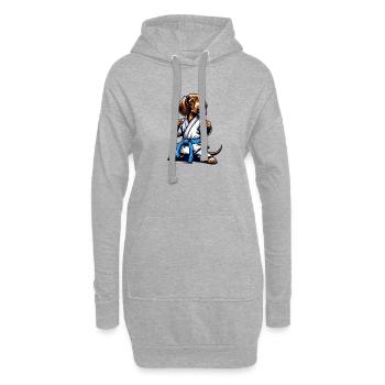 Karaté Teckel avec ceinture bleue - Sweat-shirt à capuche long Femme - gris chiné - Devant