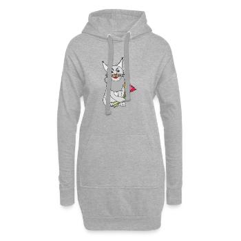 Katze mit Blumenstrauß - Hoodie-Kleid - Grau meliert - Vorne