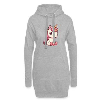 Niedliches Einhorn mit rosa Mähne - Hoodie-Kleid - Grau meliert - Vorne