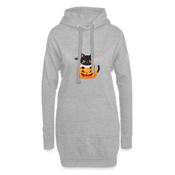 Halloween Katze mit Halloween Kürbis - Hoodie-Kleid - Grau meliert - Vorne