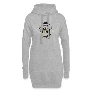 Pingouin avec cadeau et chapeau de Père Noël - Sweat-shirt à capuche long Femme - gris chiné - Devant