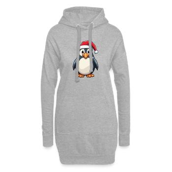Pinguin mit festlicher Santa-Mütze - Hoodie-Kleid - Grau meliert - Vorne
