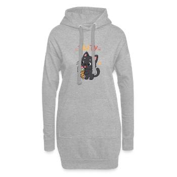 Kawaii TASTY Eiskaffer-Gourmet-Katze - Hoodie-Kleid - Grau meliert - Vorne