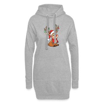 Mignons rennes de Noël avec décoration et chapeau - Sweat-shirt à capuche long Femme - gris chiné - Devant