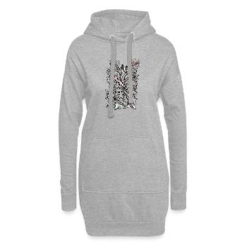 Schwarz-Weiß Blättermuster mit Akzenten - Hoodie-Kleid - Grau meliert - Vorne