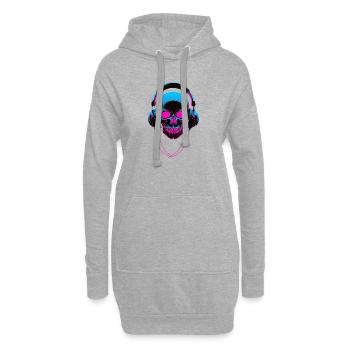 Neon Skull mit Kopfhörern - Hoodie-Kleid - Grau meliert - Vorne