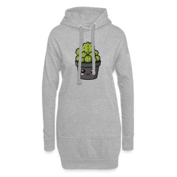 Kawaii-Kaktus-Topfgarten - Hoodie-Kleid - Grau meliert - Vorne