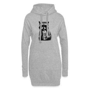 Waschbär trinkt 'I don't care' Juice - Hoodie-Kleid - Grau meliert - Vorne