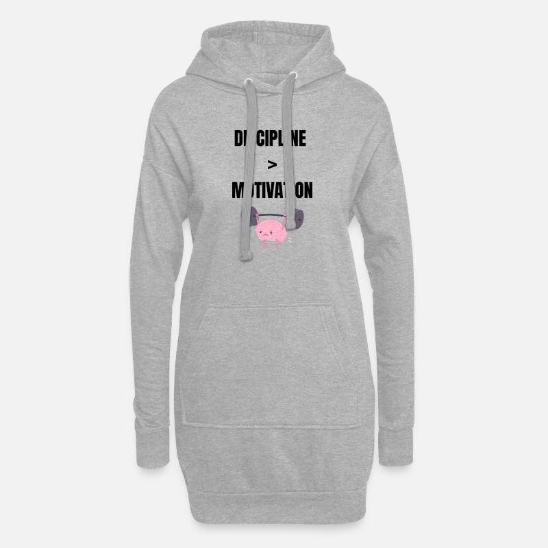 Disziplin über Motivation - Hoodie-Kleid - Grau meliert