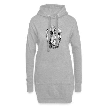 Dessin au trait du rhinocéros en noir et blanc - Sweat-shirt à capuche long Femme - gris chiné - Devant