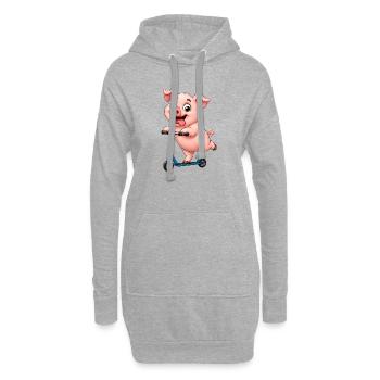 Schwein Roller Scooter Lustiges Bauernhof Motiv - Hoodie-Kleid - Grau meliert - Vorne
