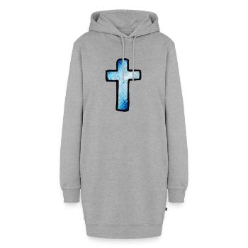 Blaues Gitterkreuz - Hoodie-Kleid - Grau meliert - Vorne - AI Model Female 172 light (172cm)