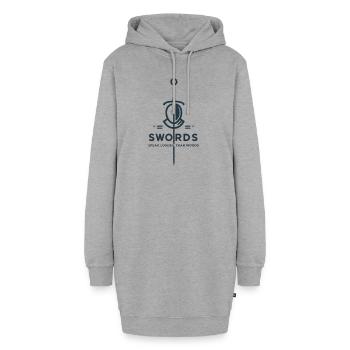 "Schwerter sagen lauter als Worte" - Hoodie-Kleid - Grau meliert - Vorne
