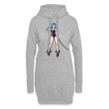 Blue Hair Girl mit Katana Schwert - Hoodie-Kleid - Grau meliert - Vorne