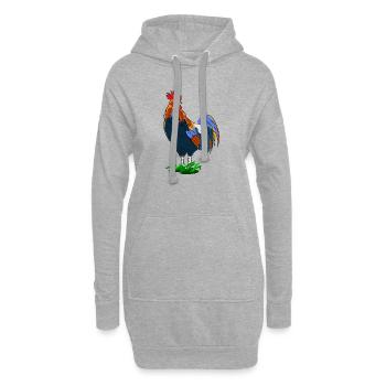 Farbenfroher Hahn im Cartoon-Stil - Hoodie-Kleid - Grau meliert - Vorne