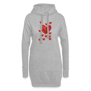 Motif géométrique en forme de cœur en rouge chaud - Sweat-shirt à capuche long Femme - gris chiné - Devant