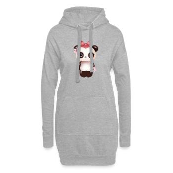 Panda mignon avec nœud rose et fleur de cerisier - Sweat-shirt à capuche long Femme - gris chiné - Devant