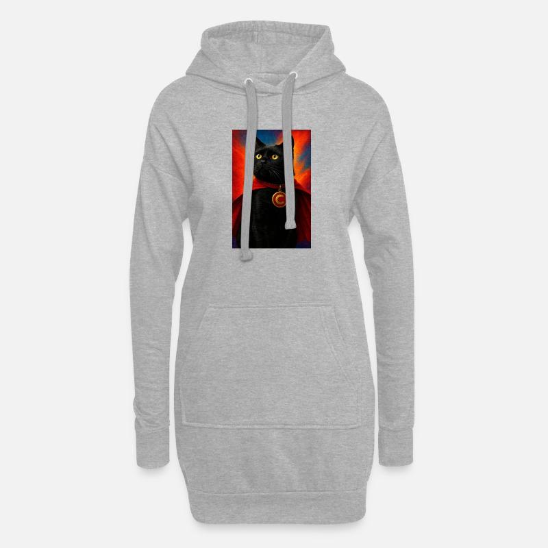 Superhelden-Cat mit Goldmedaillon - Hoodie-Kleid - Grau meliert