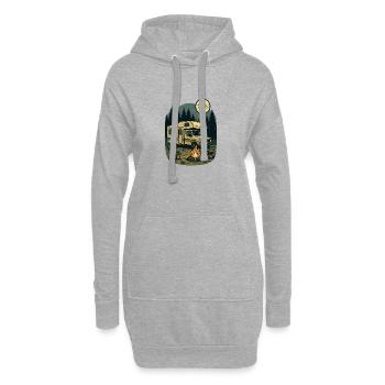 Nacht im Wald mit Wohnmobil und Lagerfeuer - Hoodie-Kleid - Grau meliert - Vorne