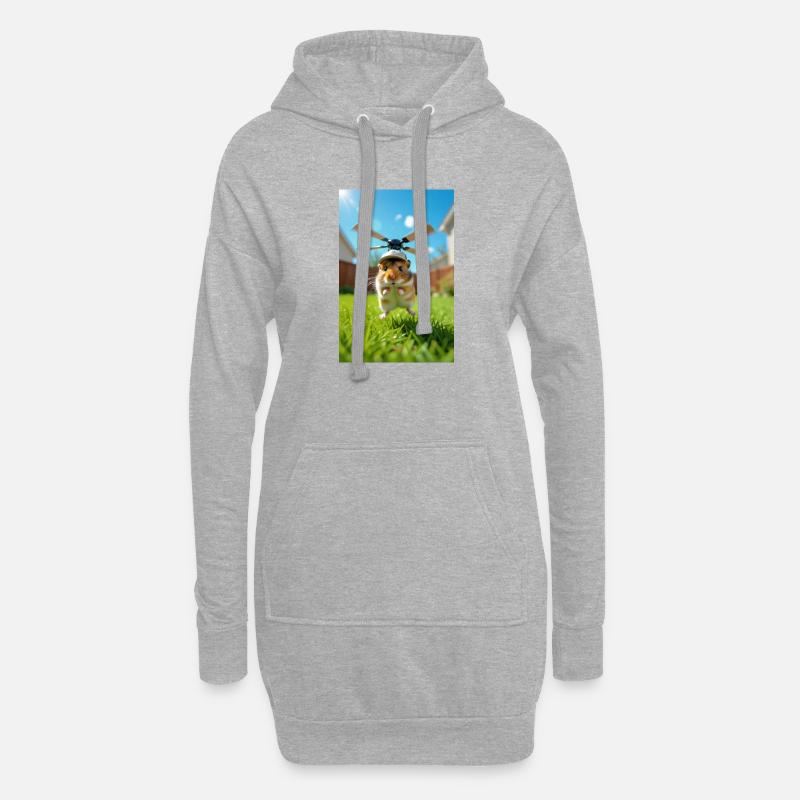Hamsterpilot im Hubschrauber - Hoodie-Kleid - Grau meliert