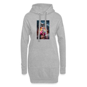 Stilistisches Kätzchen auf Roller - Hoodie-Kleid - Grau meliert - Vorne