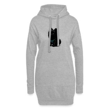 Schwarzer Spitz Hund mit blauer Weste - Hoodie-Kleid - Grau meliert - Vorne