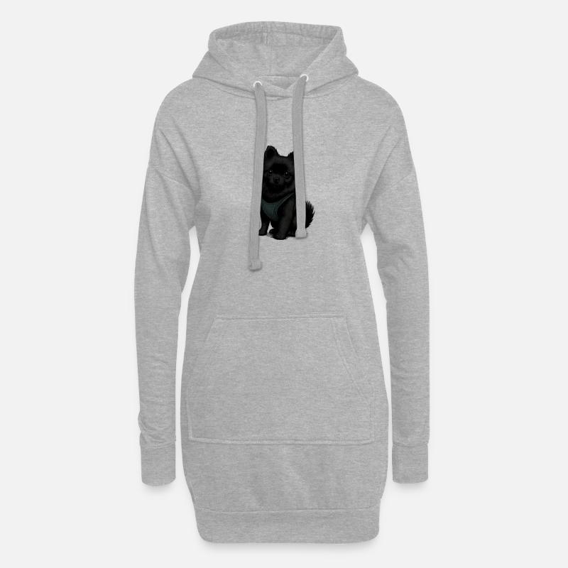 Schwarzer Spitz Hund mit Süssenblick - Hoodie-Kleid - Grau meliert