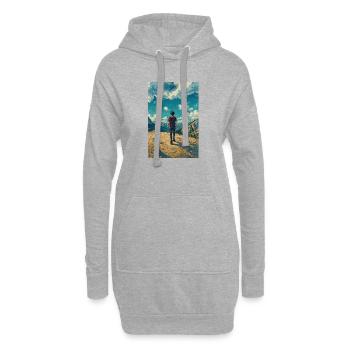 Explorateur en Montagne sur Paysage Ciel Bleu - Sweat-shirt à capuche long Femme - gris chiné - Devant