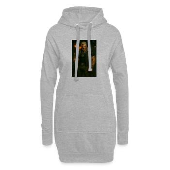 Mechanischer Biker – Blonder Krieger mit Feuerblick - Hoodie-Kleid - Grau meliert - Vorne