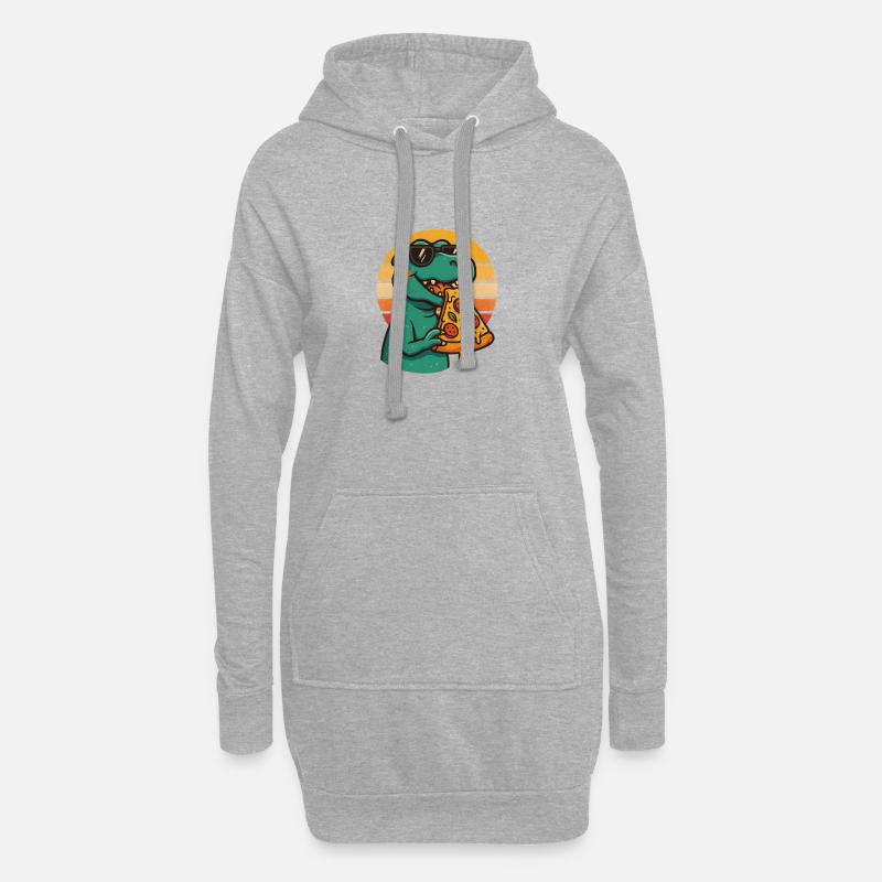 Pizza Saurus Retro - Hoodie-Kleid - Grau meliert