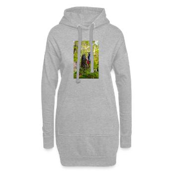 Specht auf moosigem Waldstumpf - Hoodie-Kleid - Grau meliert - Vorne