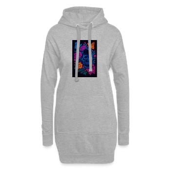 Neon Schädel mit Blumen und Schmetterlingen - Hoodie-Kleid - Grau meliert - Vorne