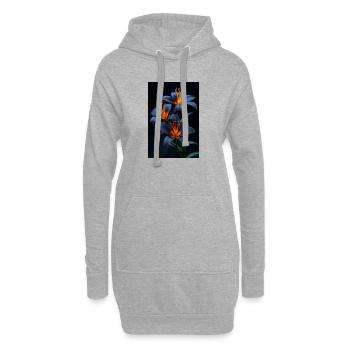 Lys bleus avec floraison nocturne centrale orange - Sweat-shirt à capuche long Femme - gris chiné - Devant