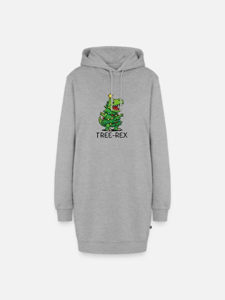 Tree-Rex – Süßer Cartoon Dino - Hoodie-Kleid - Grau meliert