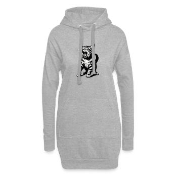 Dessin au trait du chat noir en colère - Sweat-shirt à capuche long Femme - gris chiné - Devant