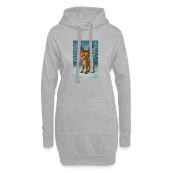 Rentier mit roter Nase im Winterwald - Hoodie-Kleid - Grau meliert - Vorne