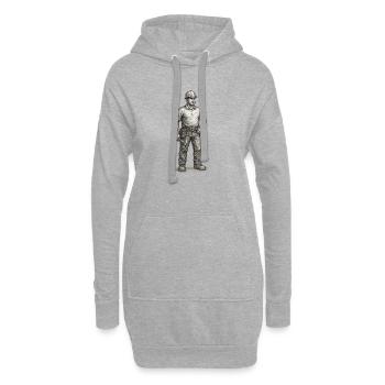 Grob skizzierter Bauarbeiter mit Hammer - Hoodie-Kleid - Grau meliert - Vorne