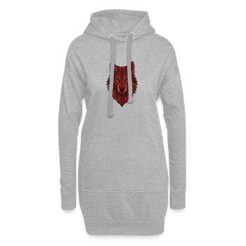 Roter Geometrischer Wolf - Hoodie-Kleid - Grau meliert - Vorne