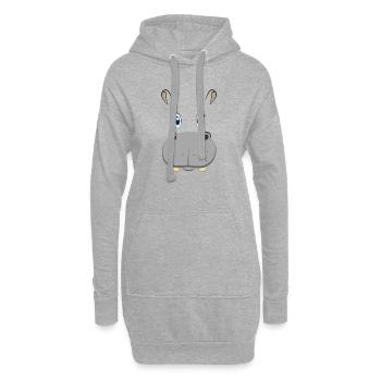 Niedliches Cartoon-Nilpferd-Gesicht Nilpferd-Safari-Tier - Hoodie-Kleid - Grau meliert - Vorne
