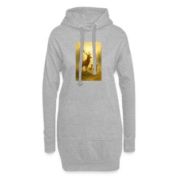 Goldhirschfamilie im Wald - Hoodie-Kleid - Grau meliert - Vorne