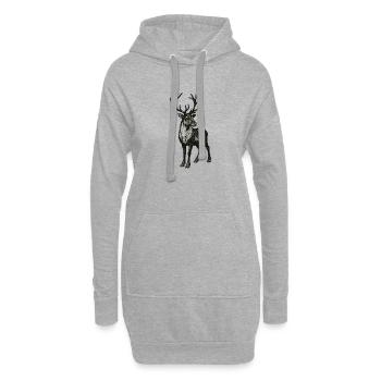 Edler Hirsch mit großem Geweih – Vintage Illustrat - Hoodie-Kleid - Grau meliert - Vorne