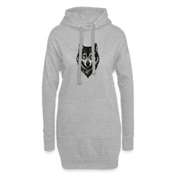 W Wolfskopf Linienkunst Schwarzweiß - Hoodie-Kleid - Grau meliert - Vorne